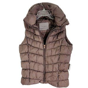 Zara Basic Womens‎ Brown Full Zip Puffer Vest Quilted Convertible Hood Size M